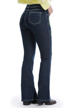 Imagem de Calça Country Feminina Jeans Flare PLUS SIZE Pedraria Verde - Rodeo Farm