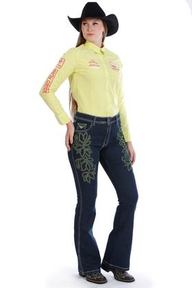 Imagem de Calça Country Feminina Jeans Flare PLUS SIZE Pedraria Verde - Rodeo Farm