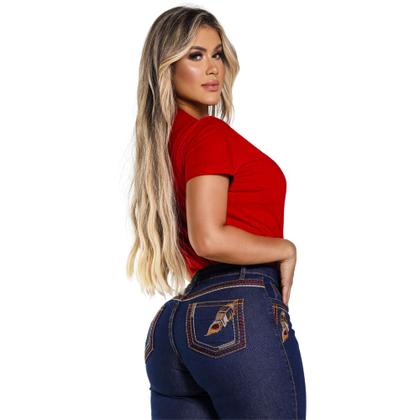 Imagem de Calça Country Feminina Jeans Flare  Premium PLUS SIZE Destroyed Com Bordado No Bolso Traseiro - Rodeo Farm