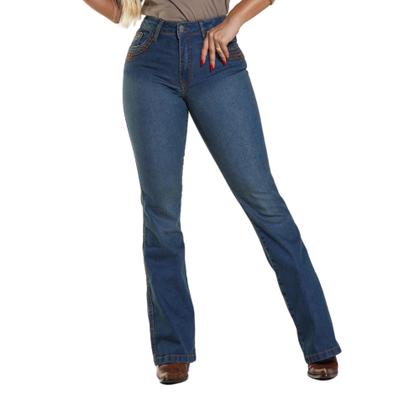Calça Country Feminina Jeans Flare Premium PLUS SIZE Destroyed Médio - Rodeo Farm Imagem de Calça Country Feminina Jeans Flare Premium PLUS SIZE Destroyed Médio - Rodeo Farm