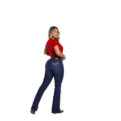 Imagem de Calça Country Feminina Jeans Flare Premium Sky Claro Bordado na Lateral do Bolso Frente - Rodeo Farm