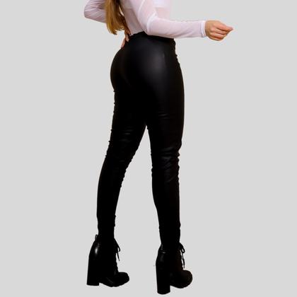 Imagem de Calça Couro Jogger Feminina Cintura Alta Estilosa Preta