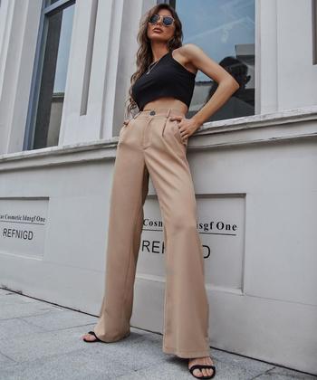 Imagem de Calça De Alfaiataria Pantalona Feminina Cintura Alta -
