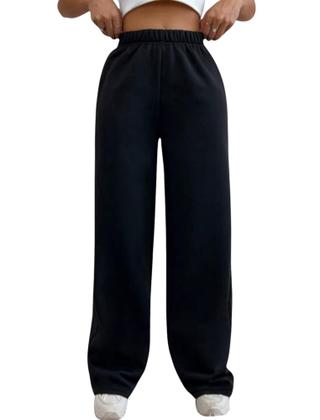 Imagem de Calça de moletom preta de verão sem felpas feminina com barra reta