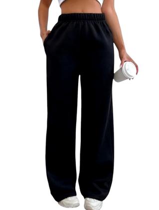 Imagem de Calça de moletom preta de verão sem felpas feminina com barra reta