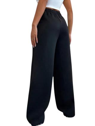 Imagem de Calça de moletom preta de verão sem felpas feminina com barra reta