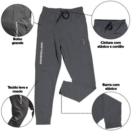 Imagem de Calça de Pesca Cinza Matadeira G Tactel Fishing Confortável Leve Fina Solta Fresca
