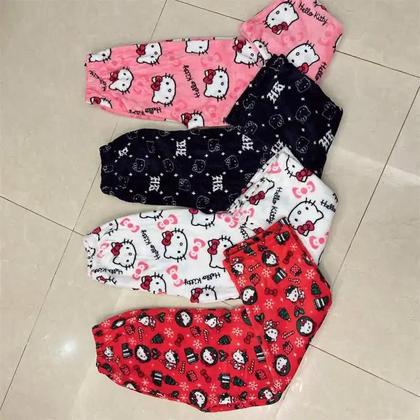 Imagem de Calça de Pijama Feminina Hello Kitty - Grossa, de Lã, com Elástico Duplo
