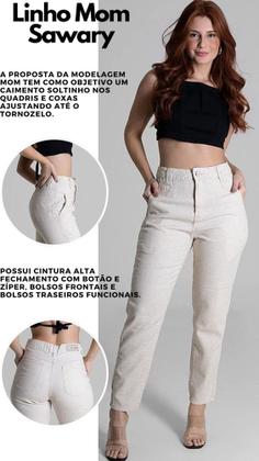 Imagem de Calça Feminina Alfaiataria Sawary Mom Linho Cintura Alta Original