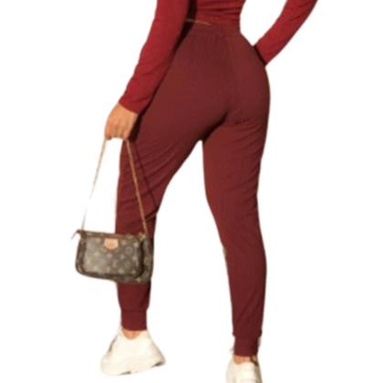 Imagem de Calça feminina canelada com elastico no cos e bolso social