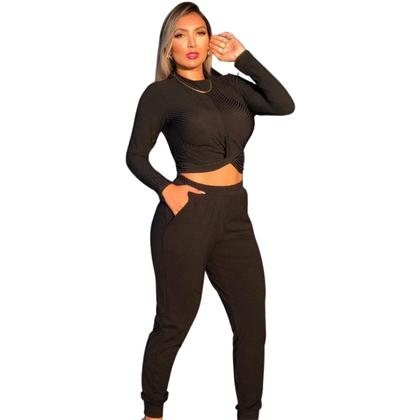 Imagem de Calça feminina canelada com elastico no cos e bolso social