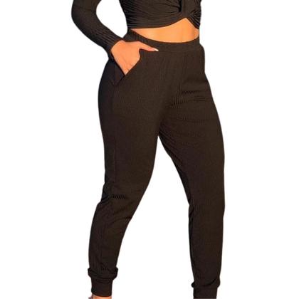 Imagem de Calça feminina canelada com elastico no cos e bolso social