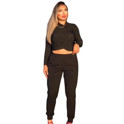 Imagem de Calça feminina canelada com elastico no cos e bolso social