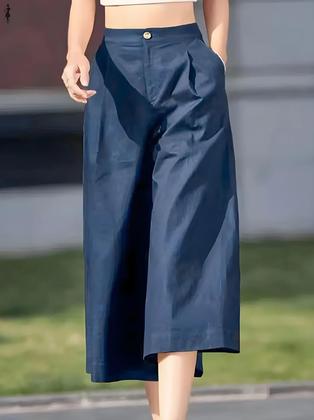 Imagem de Calça Feminina Cintura Alta e Perna Larga - Estilo Coreano Casual para Verão