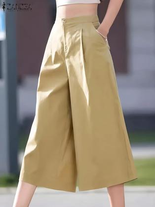 Imagem de Calça Feminina Cintura Alta e Perna Larga - Estilo Coreano Casual para Verão