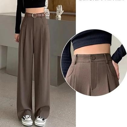 Imagem de Calça Feminina Cinza e Café - Cintura Alta, Perna Larga e Modelagem Moderna