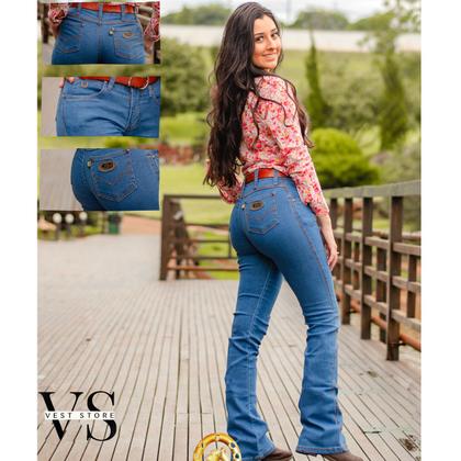 Imagem de Calça Feminina Country Barra Larga C/ Lycra Jeans Resistente