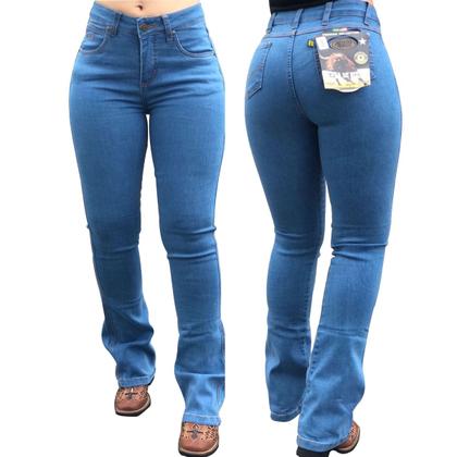 Imagem de Calça Feminina Country Barra Larga C/ Lycra Jeans Resistente
