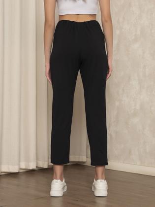 Imagem de Calça Feminina em Malha com Cós Elástico e Amarração Preta