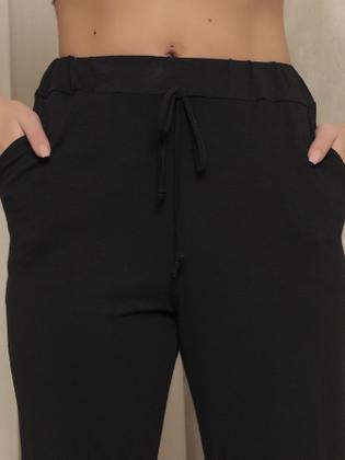 Imagem de Calça Feminina em Malha com Cós Elástico e Amarração Preta