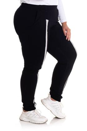 Imagem de Calça Feminina em Malha Molettinho Cós com Elástico Bolsos Frente Filete Cor Contrastante