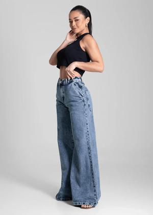 Imagem de Calça Feminina Jeans Wide Leg Sawary Premium Original Cintura Alta Moda 281931