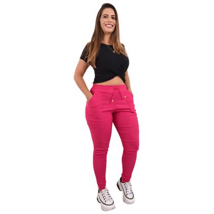 Imagem de Calça Feminina Jogger Cintura Alta Cargo Envio Imediato Elastano Moda Blogueira