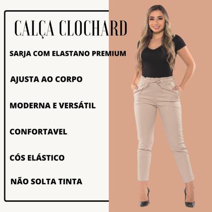 Imagem de Calça Feminina Jogger Sarja Slim Com Elástico Cós Alto Estilo Alfaiataria Bolso Faca Moderna e Confortavel