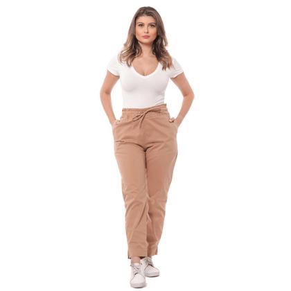 Imagem de Calça Feminina Jogger Sarja Slim Com Elástico Cós Alto Estilo Alfaiataria Bolso Faca Moderna e Confortavel