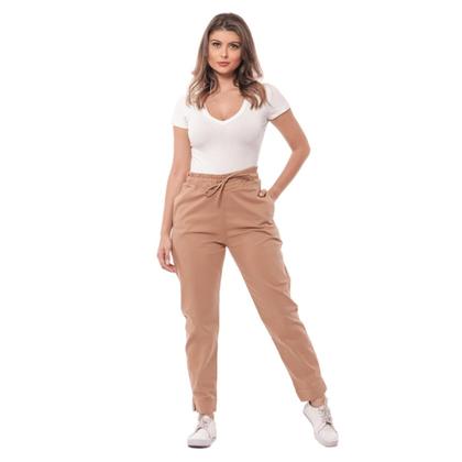 Imagem de Calça Feminina Jogger Sarja Slim Com Elástico Cós Alto Estilo Alfaiataria Bolso Faca Moderna e Confortavel