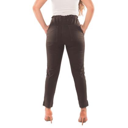 Imagem de Calça Feminina Jogger Sarja Slim Com Elástico Cós Alto Estilo Alfaiataria Bolso Faca Moderna e Confortavel