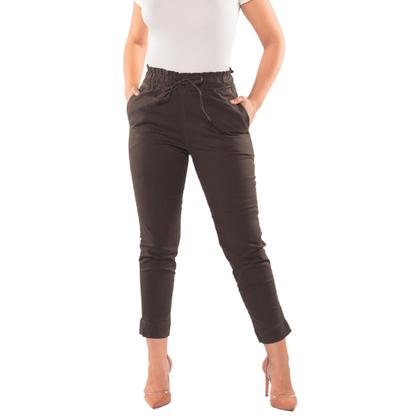 Imagem de Calça Feminina Jogger Sarja Slim Com Elástico Cós Alto Estilo Alfaiataria Bolso Faca Moderna e Confortavel