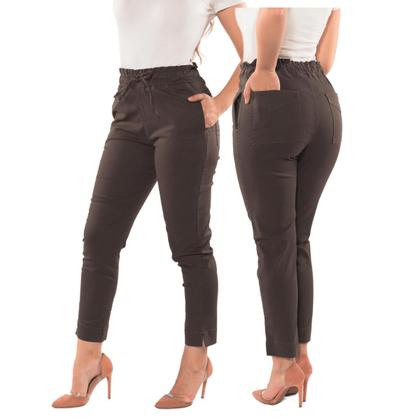 Imagem de Calça Feminina Jogger Sarja Slim Com Elástico Cós Alto Estilo Alfaiataria Bolso Faca Moderna e Confortavel