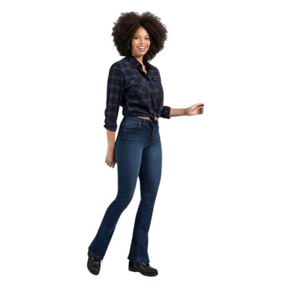 Calça Feminina Lee Oficial Jeans Azul Escuro Cintura Alta Barra