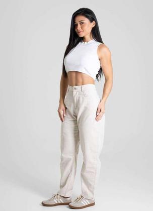 Imagem de Calça Feminina Linho Barrel Sawary Premium Original Cintura Alta Moda 280648