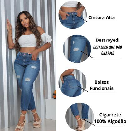 Imagem de Calça Feminina Mom Jeans Cintura Alta Slouchy Premium