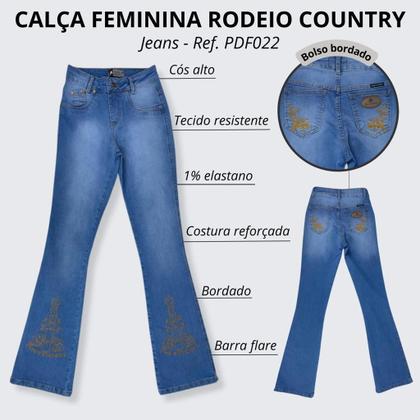 Imagem de Calça Feminina Original Rodeio Country Jeans Delavê Flare Bordada Ref. 7209