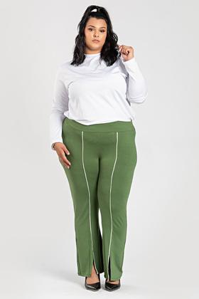 Imagem de Calça Feminina Pantacourt Plus Size Moletinho c/ Elastano Filete Contraste - Serena