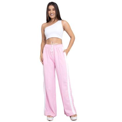 Imagem de Calça Feminina Pantalona Alfaiataria Tendência Moda Confortável Estilosa Moderna Casual Gringa Listrada Cintura Alta