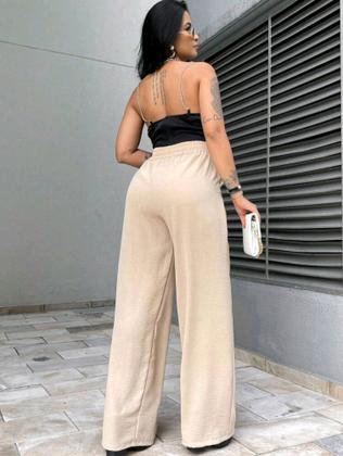 Imagem de Calça Feminina Pantalona Cintura Alta Elástico Cordão Social
