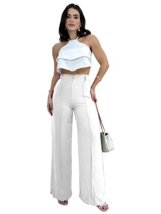 Imagem de Calça Feminina Pantalona Social Alfaiataria Cós Alto Duna