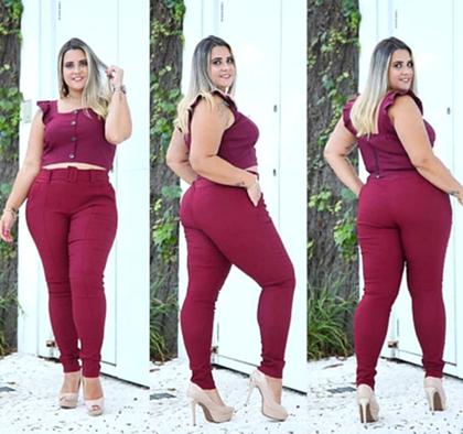 Imagem de Calça Feminina Plus Size Social Com Lycra Fivela Cores