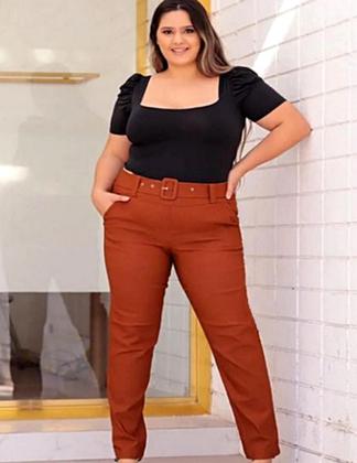 Imagem de Calça Feminina Plus Size Social Com Lycra Fivela Cores