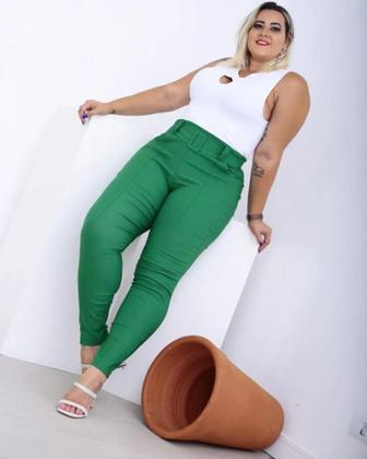 Imagem de Calça Feminina Plus Size Social Com Lycra Fivela Cores