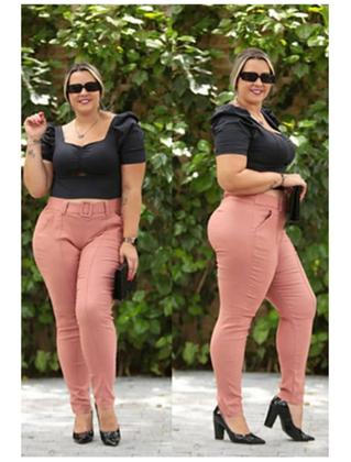 Imagem de Calça Feminina Plus Size Social Com Lycra Fivela Cores