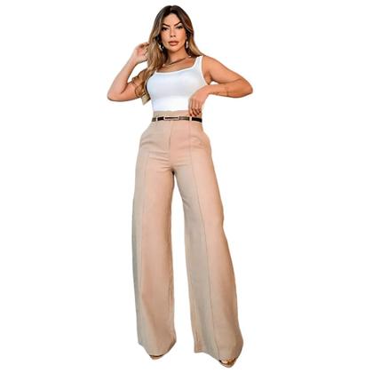 Imagem de Calça Feminina Social Pantalona De Alfaiataria Com Cinto