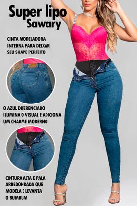 Imagem de Calça Feminina Super Lipo Sawary Jeans com Cinta Modeladora de Compressão