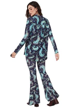 Imagem de Calça Flare Com Bolsos Azul Estampa Cashmere Yacamim A15