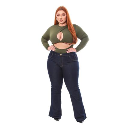 Imagem de Calça flare jeans cintura alta plus size 46 ao 54 basica boca larga