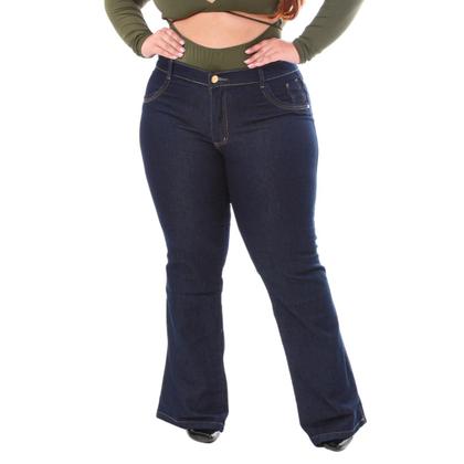 Imagem de Calça flare jeans cintura alta plus size 46 ao 54 basica boca larga